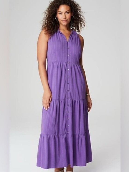 J. Jill Dresses & Skirts - J. Jill Purple Sleeveless Button-Front Tiered Maxi Dress